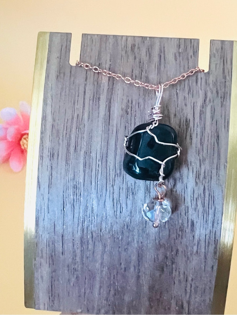Rose gold plated Black stone pendant